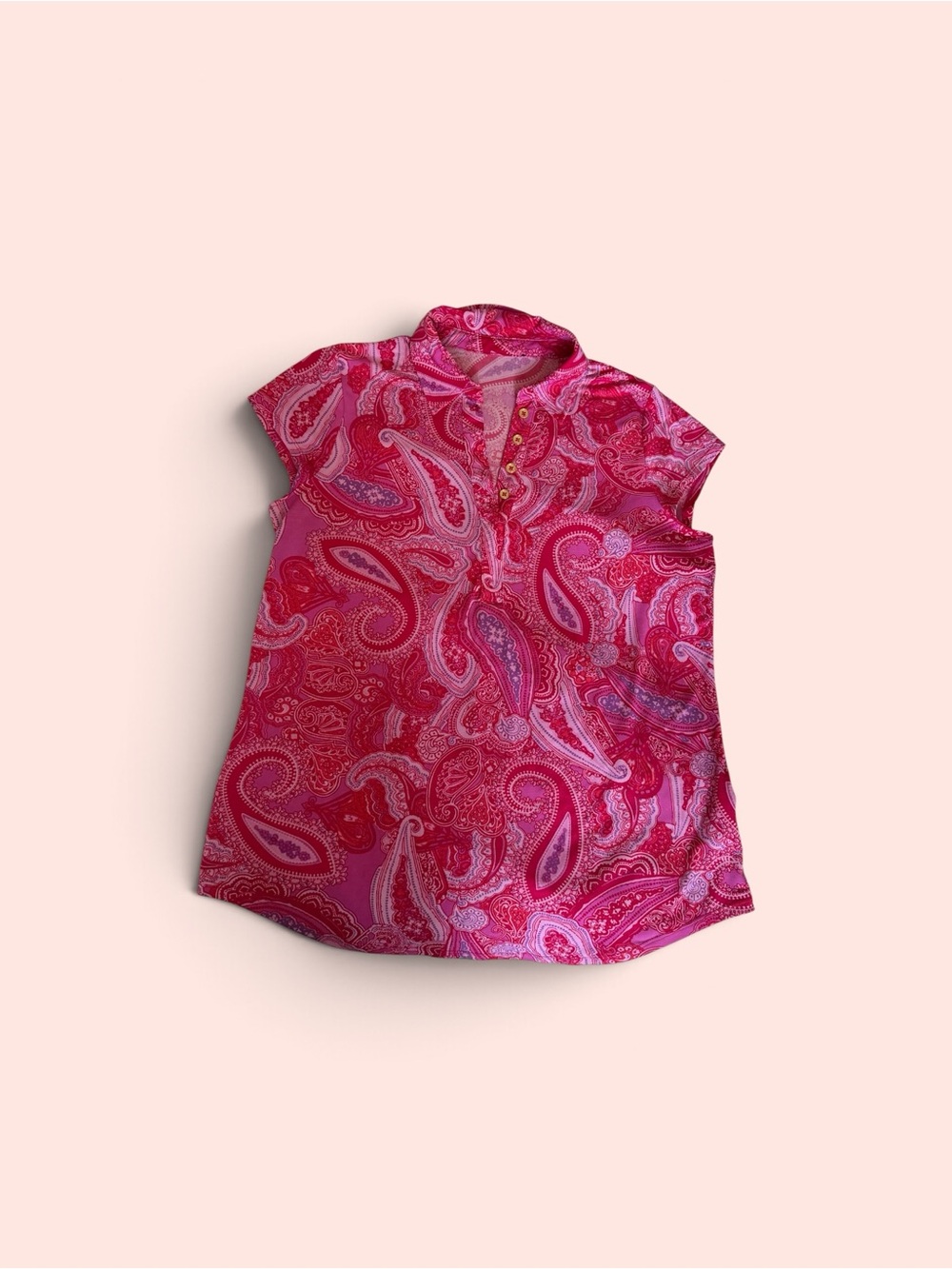Pink Paisley Short-Sleeve Tee with Button Placket